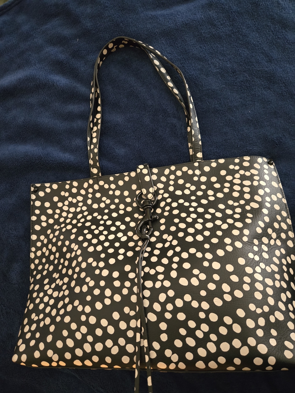 Rebecca Minkoff Black Leather Tote with Cream/White Polka Dot Print. Like New! - Picture 3 of 15